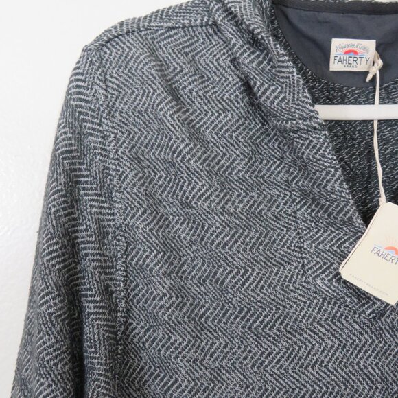 Faherty Mens size Large Herringbone French Terry Hoodie Gray Pullover NEW - Picture 6 of 6
